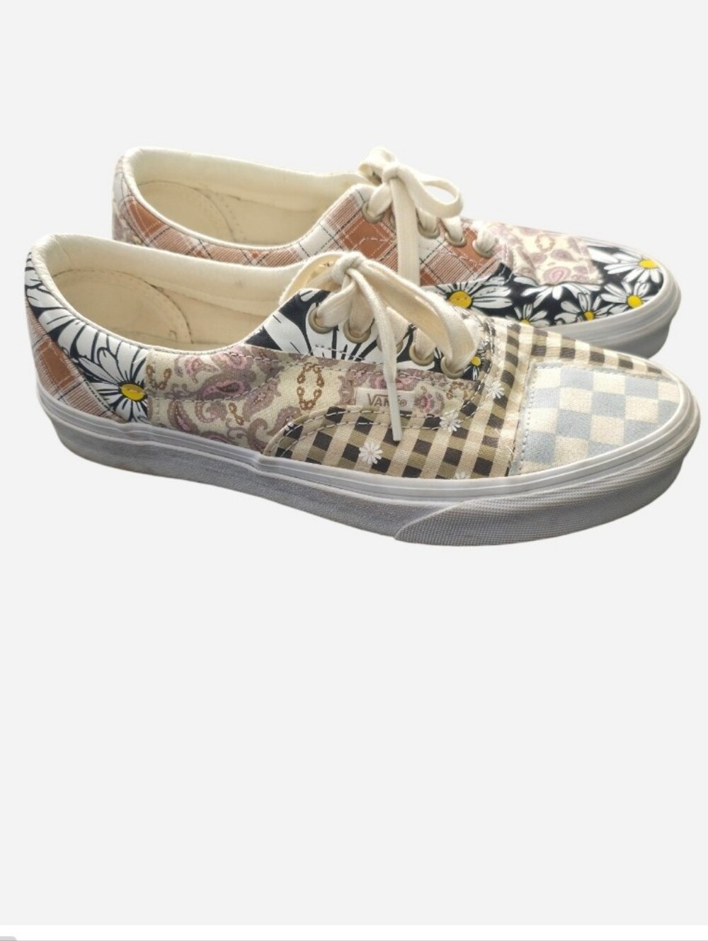 Vans Cream Multi Floral & Plaid Patchwork Lace-Up Sneakers